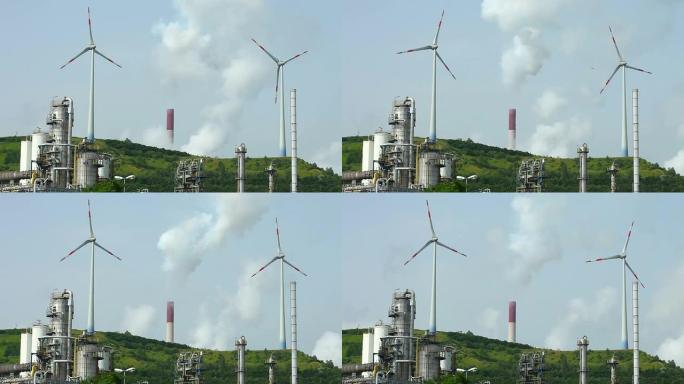 燃煤发电厂和风力涡轮机