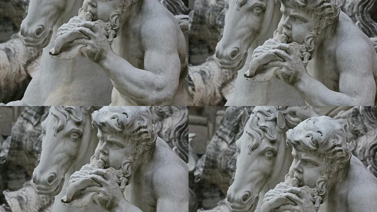 平移视频剪辑: 罗马特雷维喷泉雕像的细节