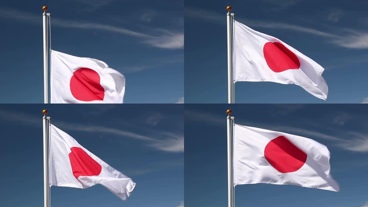 升起日本国旗岛国文化国庆日迎风飘扬