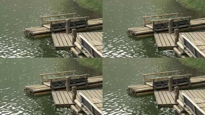 4k: 湖泊中的传统竹筏