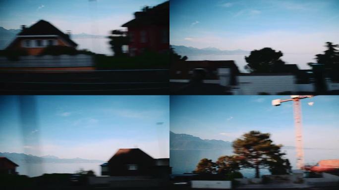 从瑞士的火车窗口高铁车窗外风景行驶旅途地