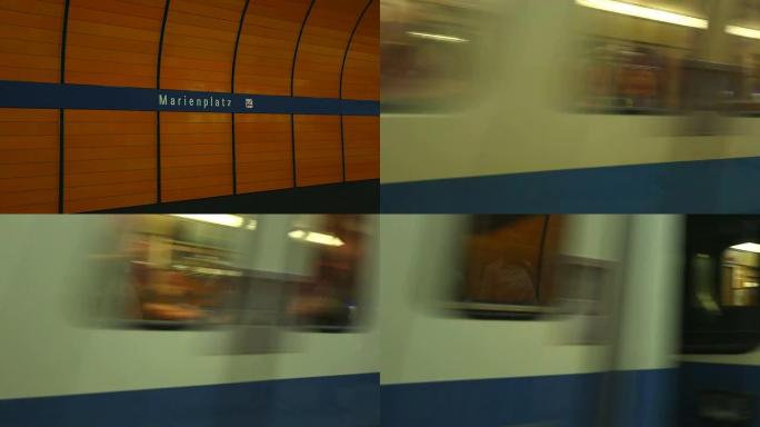 慕尼黑地铁站欧洲德国列车行驶乘客乘车