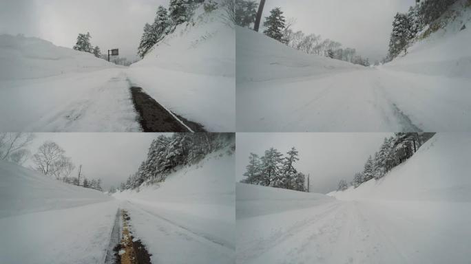 白雪皑皑的冬季道路驱动-爬山-4K-