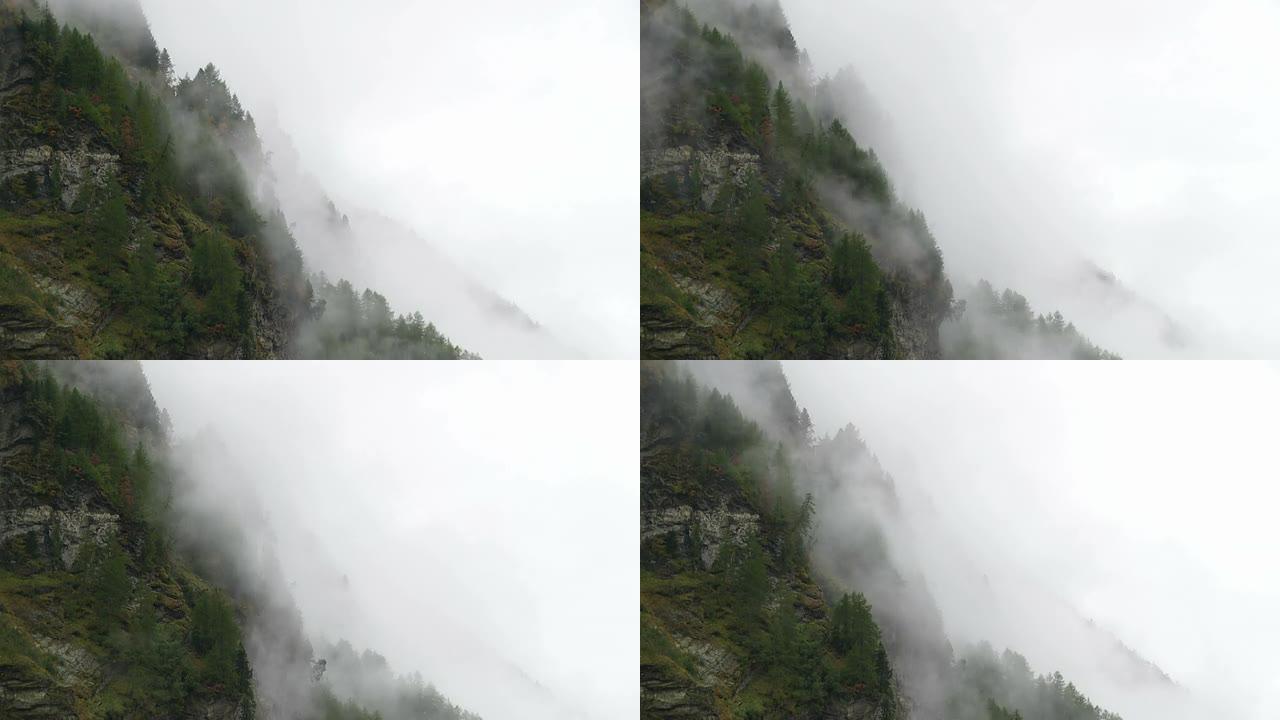 雾在山林上空升起高山峰水墨山脉