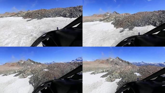 美丽的风景形态直升机从冰川起飞