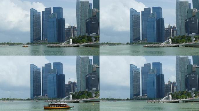 新加坡城市的延时鱼尾狮