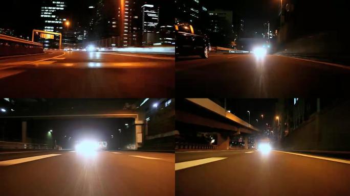 夜间在高速公路上行驶-后视-