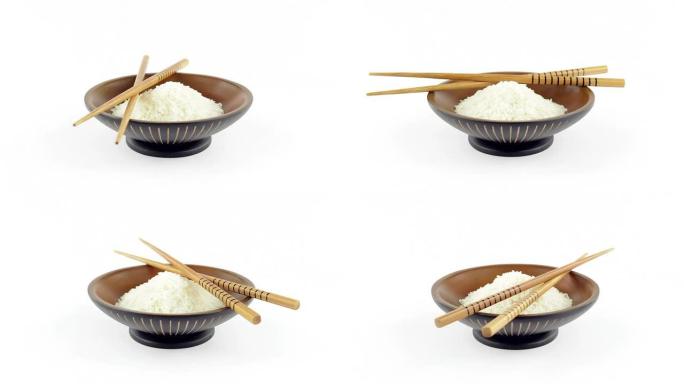 亚洲米饭碗一碗米饭米饭旋转特写谁知盘中餐