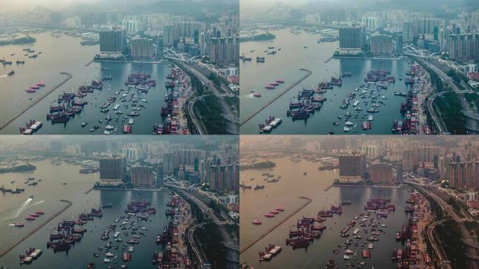 4k-延时: 香港维多利亚港顶景日至日落