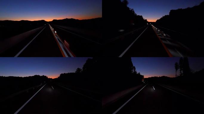 日落时在高速公路上行驶-4K-