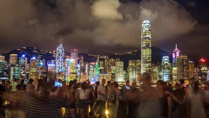 灯光交响维多利亚港香港人流旅游