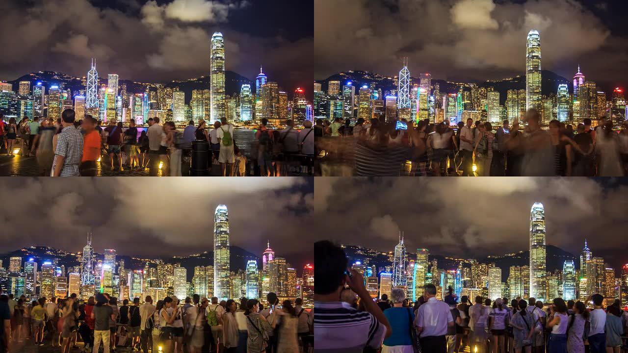 灯光交响维多利亚港香港人流旅游