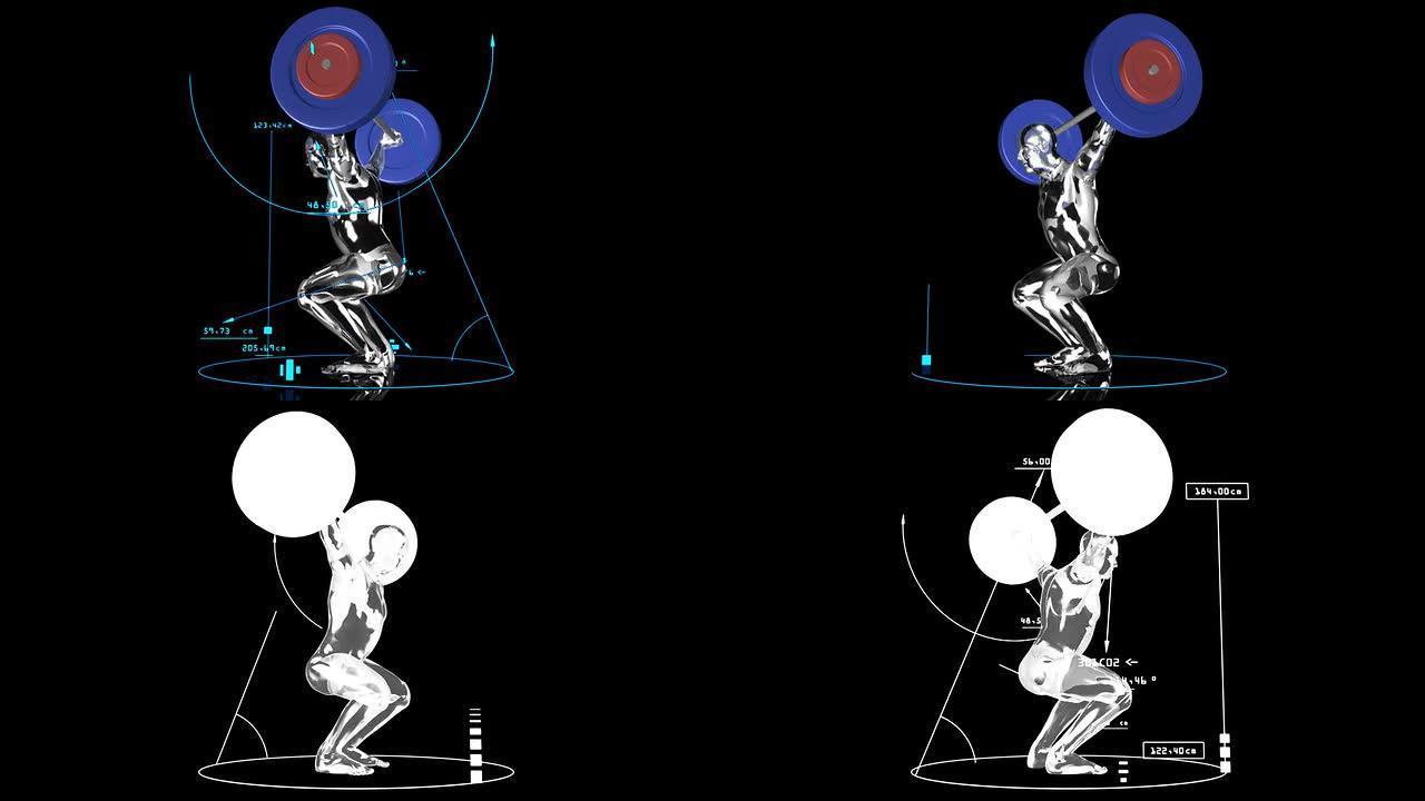 具有技术数据的3D举重运动员