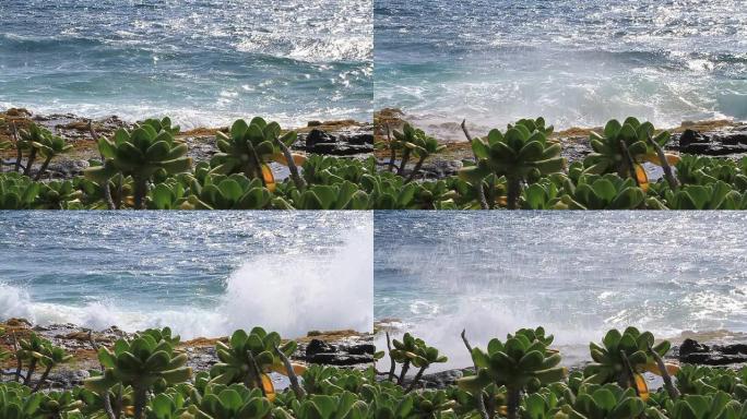 波浪碰撞海浪冲击海浪拍打礁石惊涛拍岸