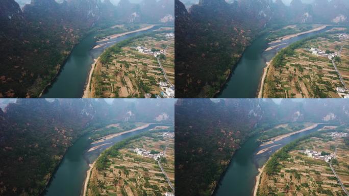 桂林山水漓江风光喀斯特地貌自然风光航拍