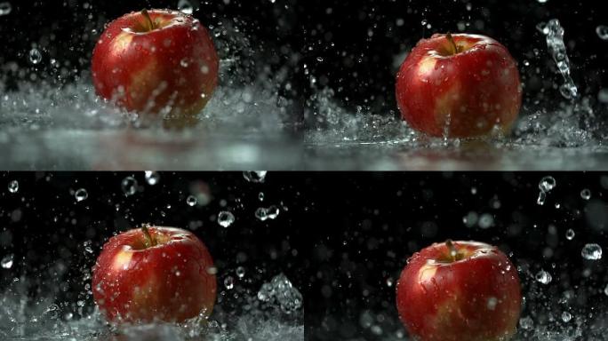 高清超级慢动作: 水滴落在苹果上
