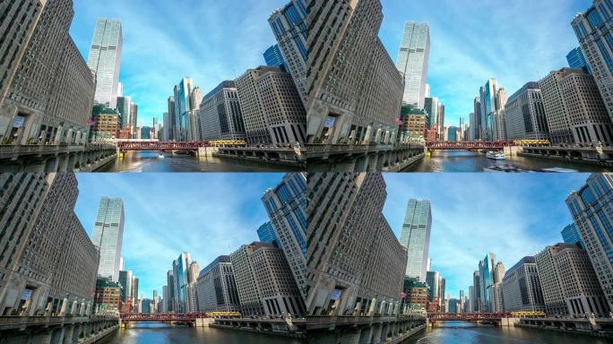 高清延时: 美国天际线城市景观芝加哥河