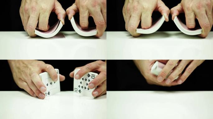 在白桌子上洗牌视频素材外国人老外技巧牌桌