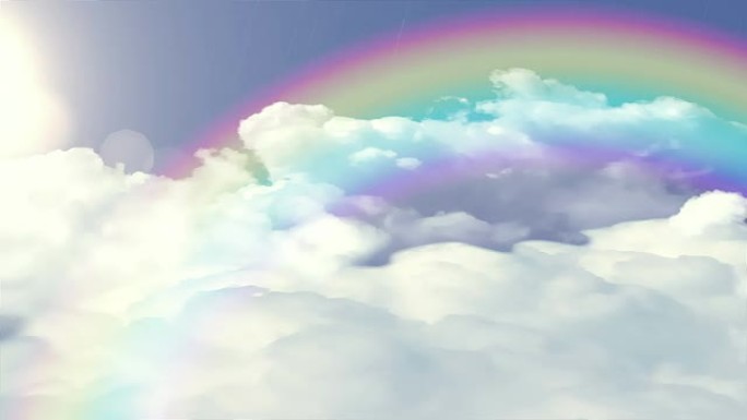 太阳、雨水、云朵和彩虹环绕。