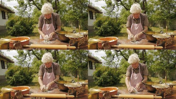 与老奶奶一起做饭-老农民女士做一条面包