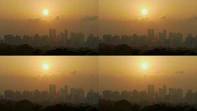 新加坡日出，天际线勾勒