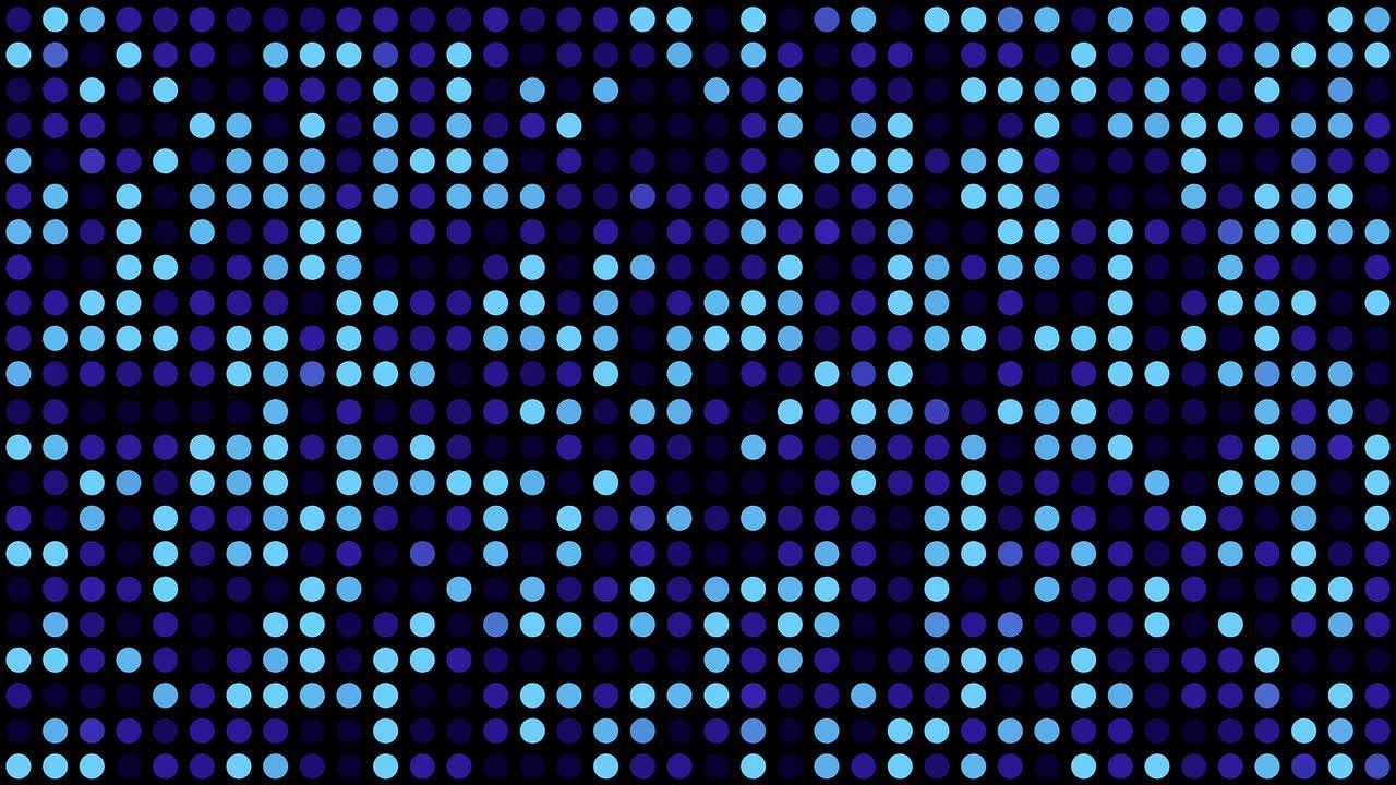 音乐视频背景|蓝色多色圆圈-黑色背景上具有随机生成效果的点网格