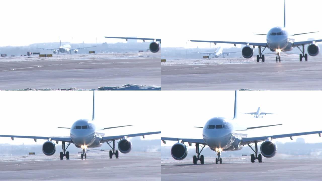波音767飞机滑行与A320起飞-冬季