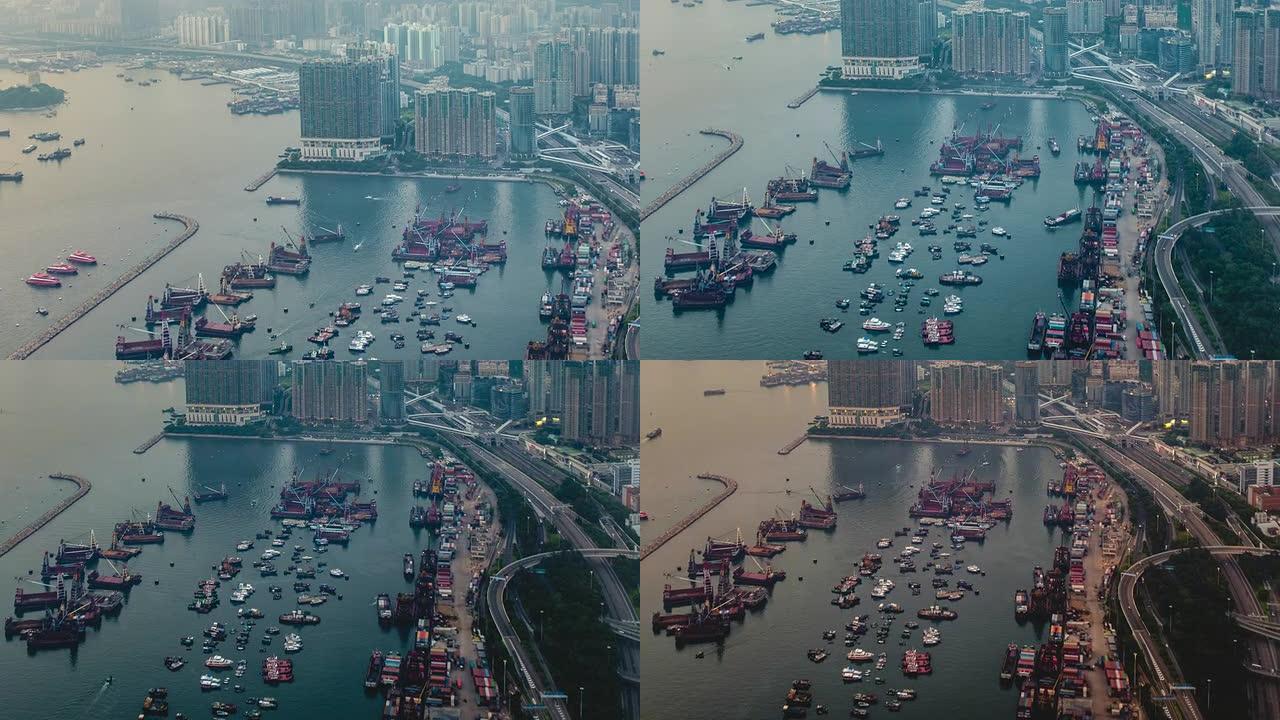 4k-延时: 香港维多利亚港顶景日至日落