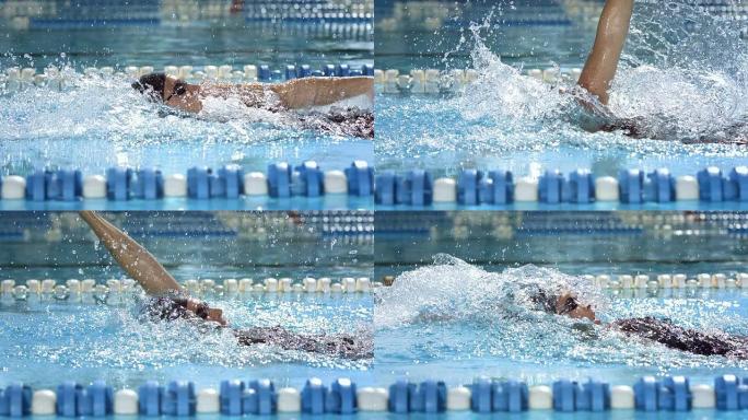 高清超慢动作: 女子游泳仰泳
