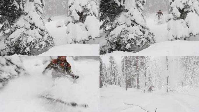 在深粉雪中进行乡村滑雪