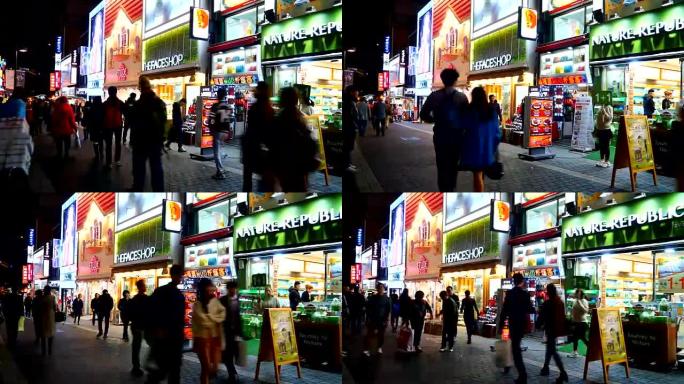 延时: 韩国明洞市场拥挤的人