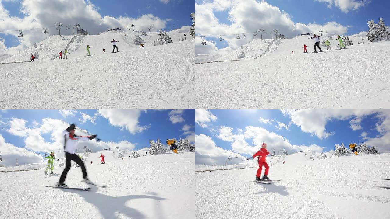 山上的天空学校。滑雪滑冰雪运动冬天体育