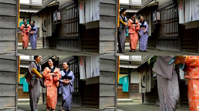 戴浴衣和阳伞的传统日本女性