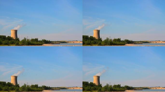 核冷却塔宽烟囱排放发电站厂区外景
