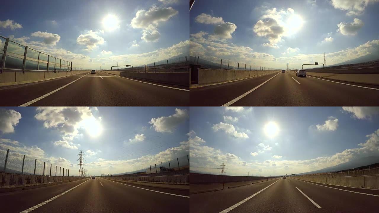 在高速公路上行驶到太阳-4K-
