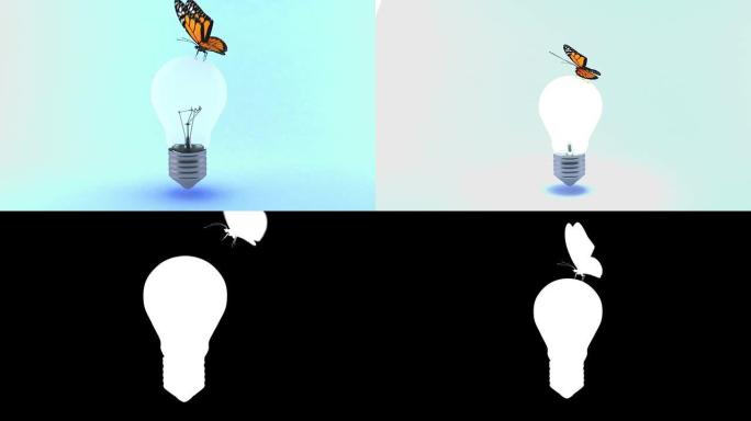 蝴蝶降落在一个灯泡上，然后灯泡就亮了。