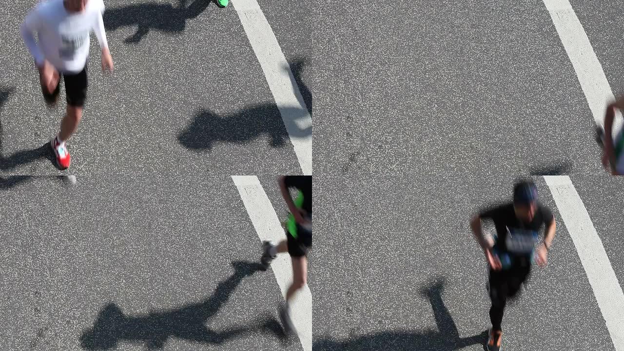 马拉松赛跑人奔跑在马路上