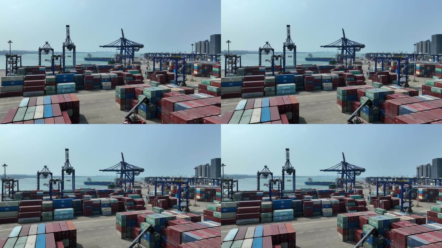 航拍海南海口集装箱货物运输码头