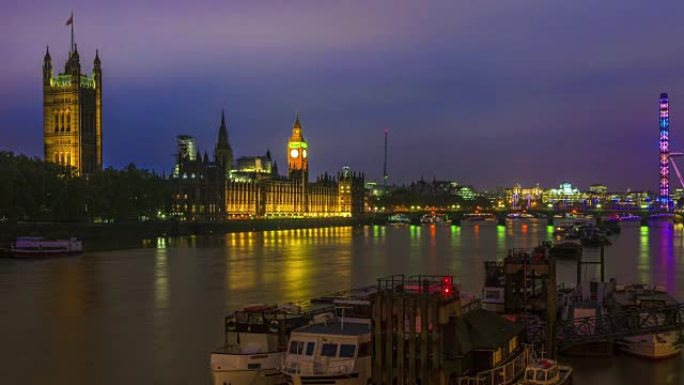 大本钟和晚上的伦敦眼。