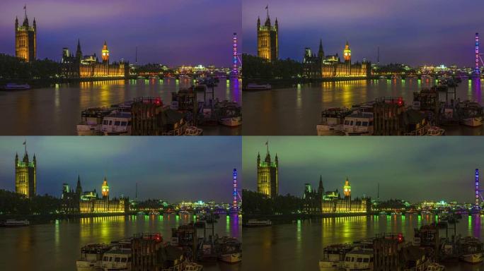 大本钟和晚上的伦敦眼。