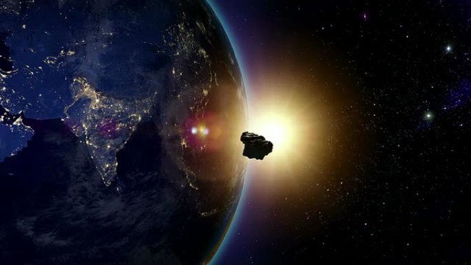流星向亚洲移动地球末日宇宙空间地球自转