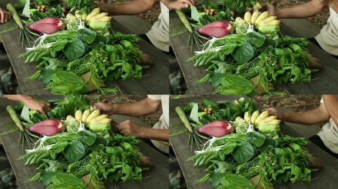 大量亚洲蔬菜贩卖蔬菜小商贩