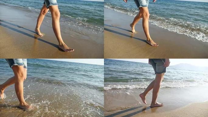 夏天沿着海边散步