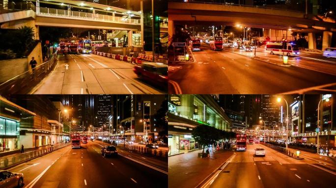 中国香港——2014年11月14日：中国香港夜间驾车穿过市中心
