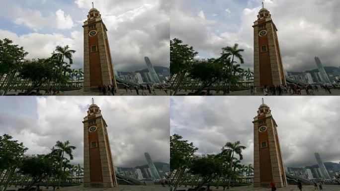 钟楼香港城市上空美丽风光飞云流度