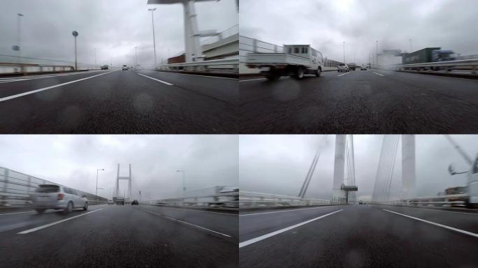 雨天开车通过海湾大桥-4K-