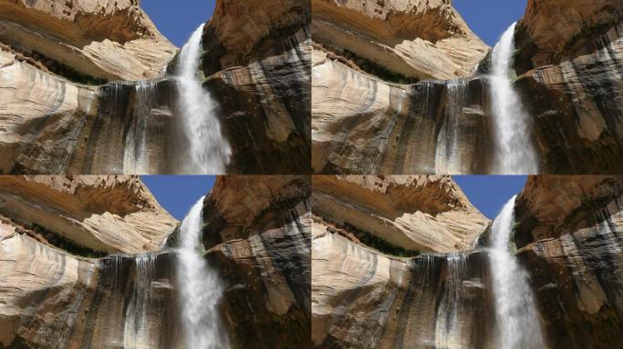 特写高清视频小牛溪瀑布倾泻犹他州埃斯卡兰特纪念碑
