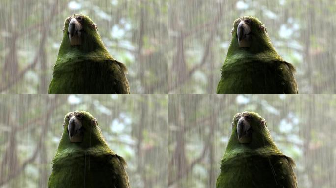 雨中的绿鹦鹉三…特写