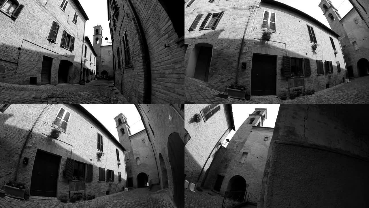 意大利中世纪钟楼，平移和倾斜摄像机运动