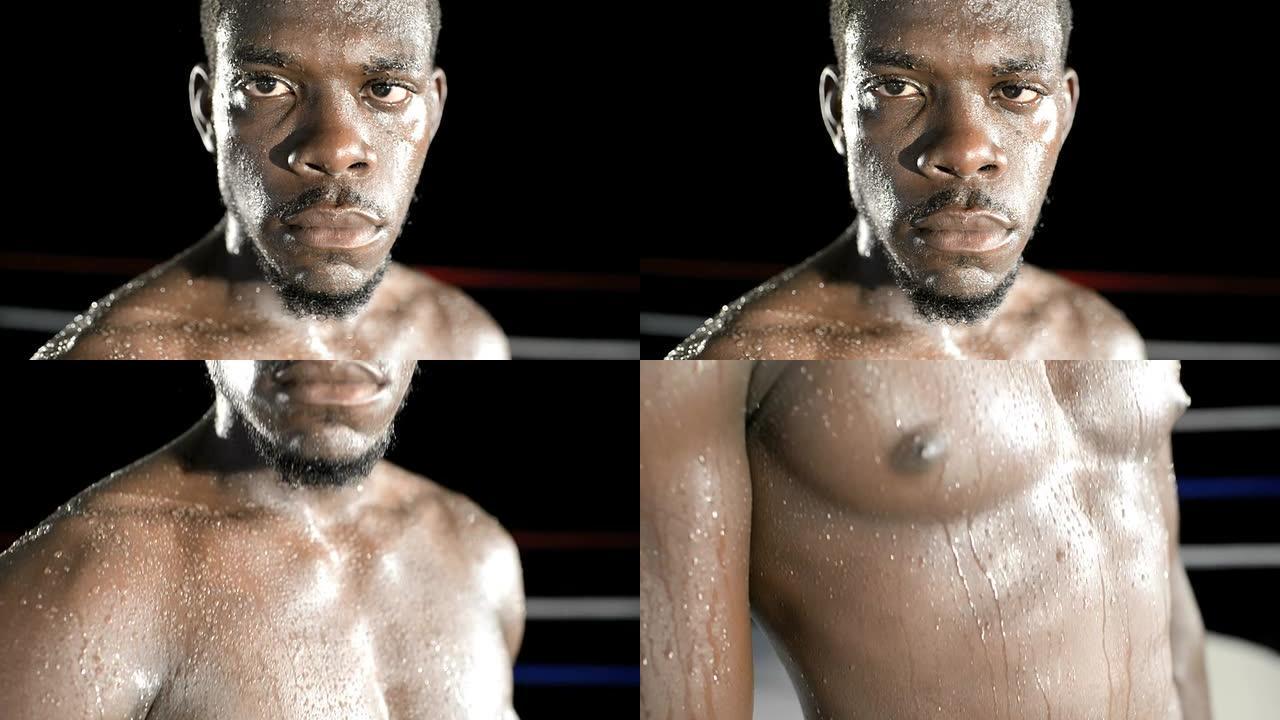 汗流浃背的拳击手外国运动员非洲男人大汗淋
